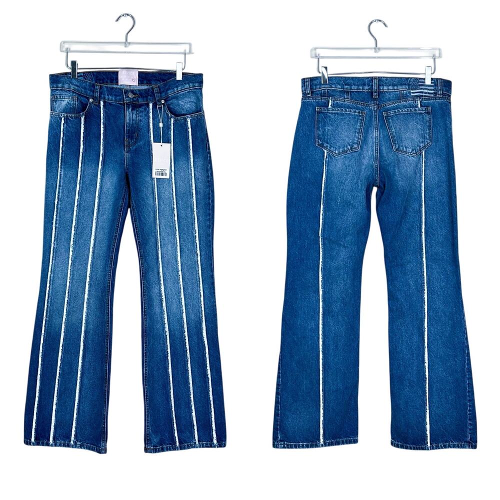 NEW Revice | A-List Low Rise Medium Highlight Wash Wide Leg Frayed Blue Jeans 32